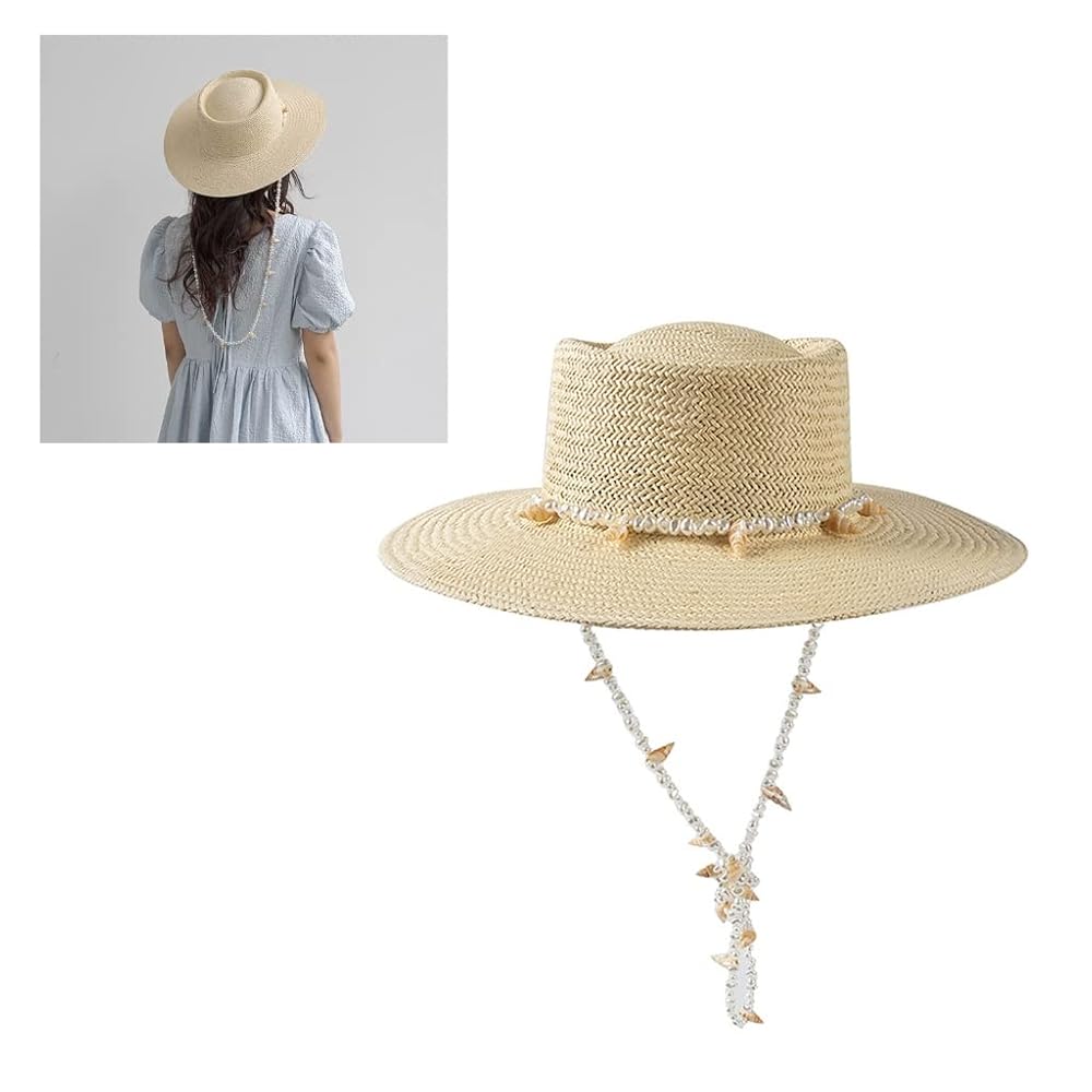 帽子 MEDI BEADS STRING STRAW HAT Sun Straw Hat Grass Braided Hat Beaded String Accessory